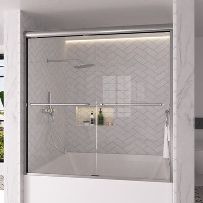 Shine 60 in. W x 56 in. H Semi-Frameless Sliding Tub Door with 1/4 in. Clear Tempered Glass 2_cbfd230e-65b7-4cca-8b5a-14807424814d
