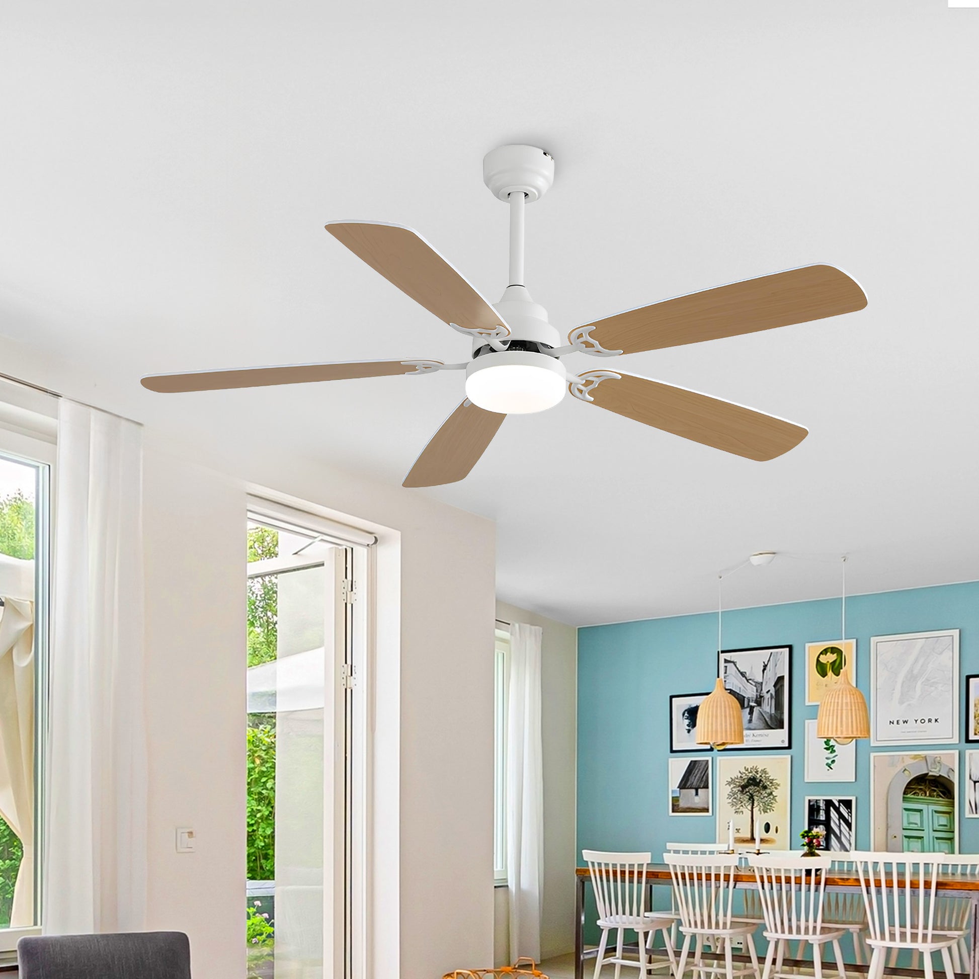Taimei Cirrus 52 in. White Oak Downrod Standard Ceiling Fan with Integrated LED with Remote Included 5 Two-Tone Blades DC Motor 2_cdda3085-d483-4714-8f3b-1391b3b39b55