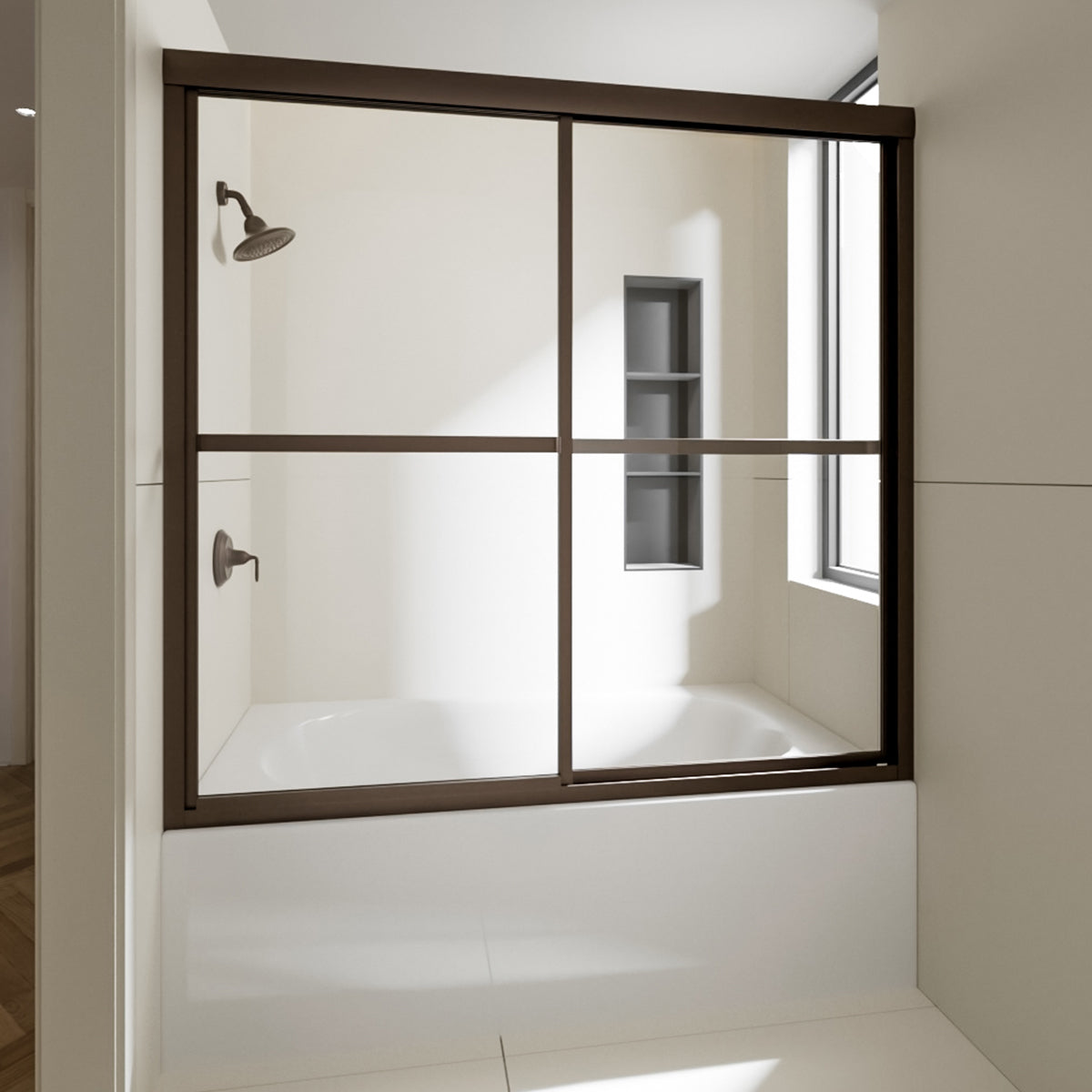 Nivorix Cleo 59 in. W x 56 in. H Sliding Framed Tub Door with Clear Tempered Glass