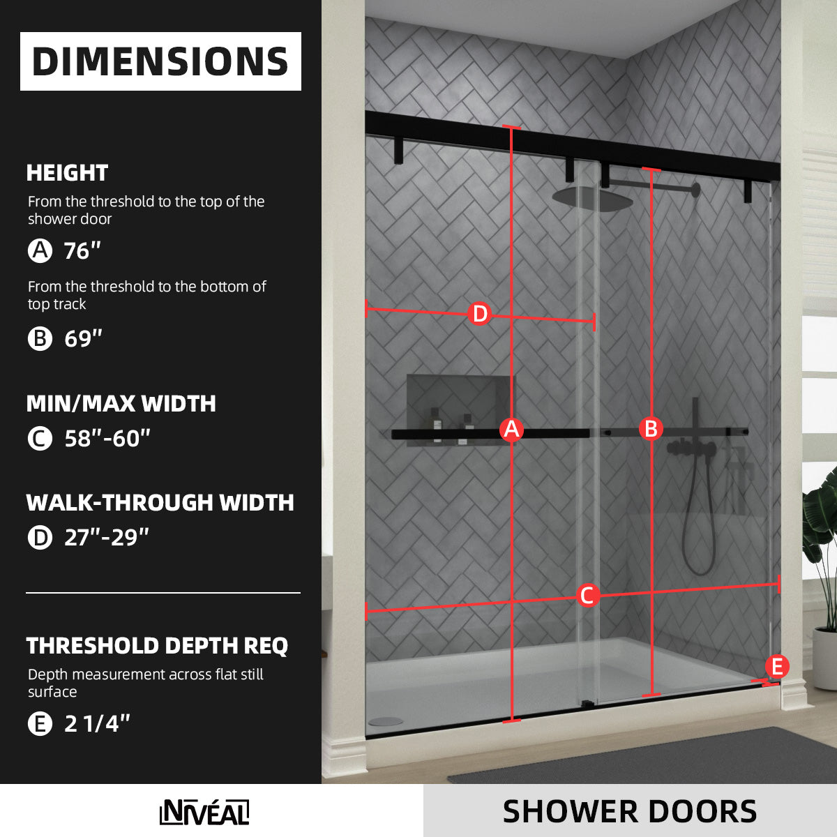 Niveal Koln 60 in. W x 72 in. H Sliding Semi-Frameless Shower Door with Clear Glass 2_d098e738-3e15-4515-9af9-1e31ff15e53f