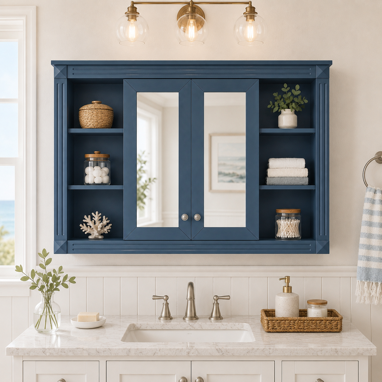 Haven 47 in. W x 28 in. H Rectangular Surface Mounted Medicine Cabinet with Mirror and Open Storage Blue 2_da349091-c2a6-4b08-acdb-22e16d120653