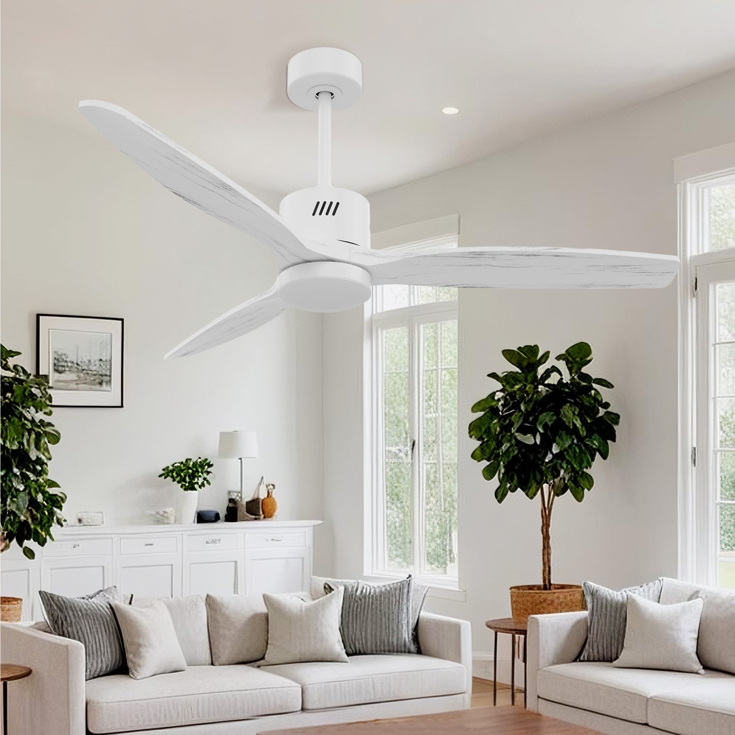 Taimei Glio 52 in. Downrod Standard Ceiling Fan with Integrated LED with Remote Included DC Motor Reversible White & White 2_e1a540dd-15fb-4e2b-8818-9566dcf60a10