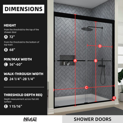 Niveal Bliss 60 in. W x 72 in. H Sliding Semi-Frameless Shower Door with Clear Glass