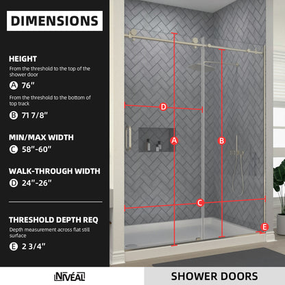 Niveal Luxe 60 in. W x 76 in. H Sliding Semi-Frameless Shower Door with Clear Glass