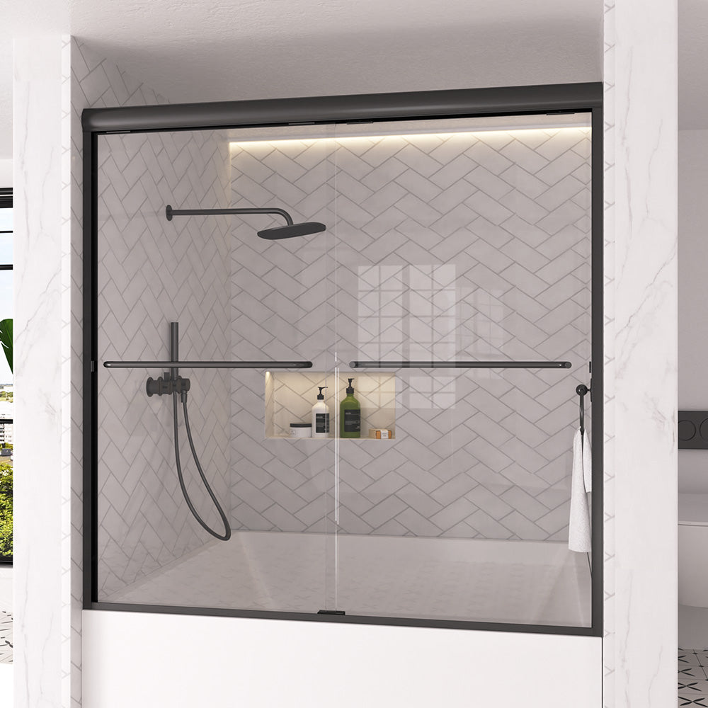 Shine 60 in. W x 56 in. H Semi-Frameless Sliding Tub Door with 1/4 in. Clear Tempered Glass 2_ea4399ea-9b15-427a-9138-ae67a536e349