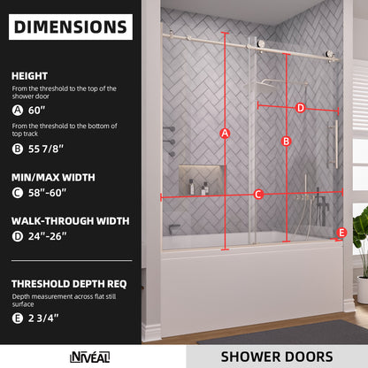 Niveal Luxe 60 in. W x 60 in. H Sliding Semi Frameless Tub Door with Clear Glass 2_ead03529-49c3-432f-a773-eafac5c5cccb