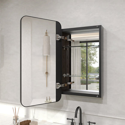 Verve Frameless Recessed or Surface-Mount Rectangular Aluminum Medicine Cabinet with Mirror in Matte Black