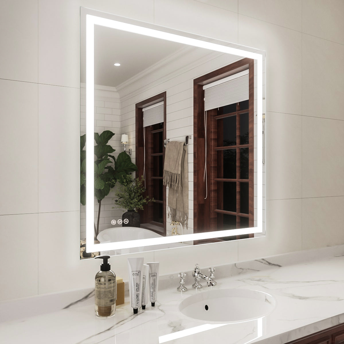 Niveal LMV Series Rectangular Frameless LED Wall Bathroom Vanity Mirror in Silver 2_f911f744-a4fd-4f76-b83a-4a5bd5bf2b8a