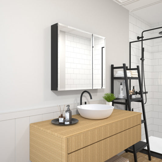 TaiMei 30 in. x 26 in. Frameless Recessed or Surface-Mount Beveled Double Mirror Bathroom Medicine Cabinet