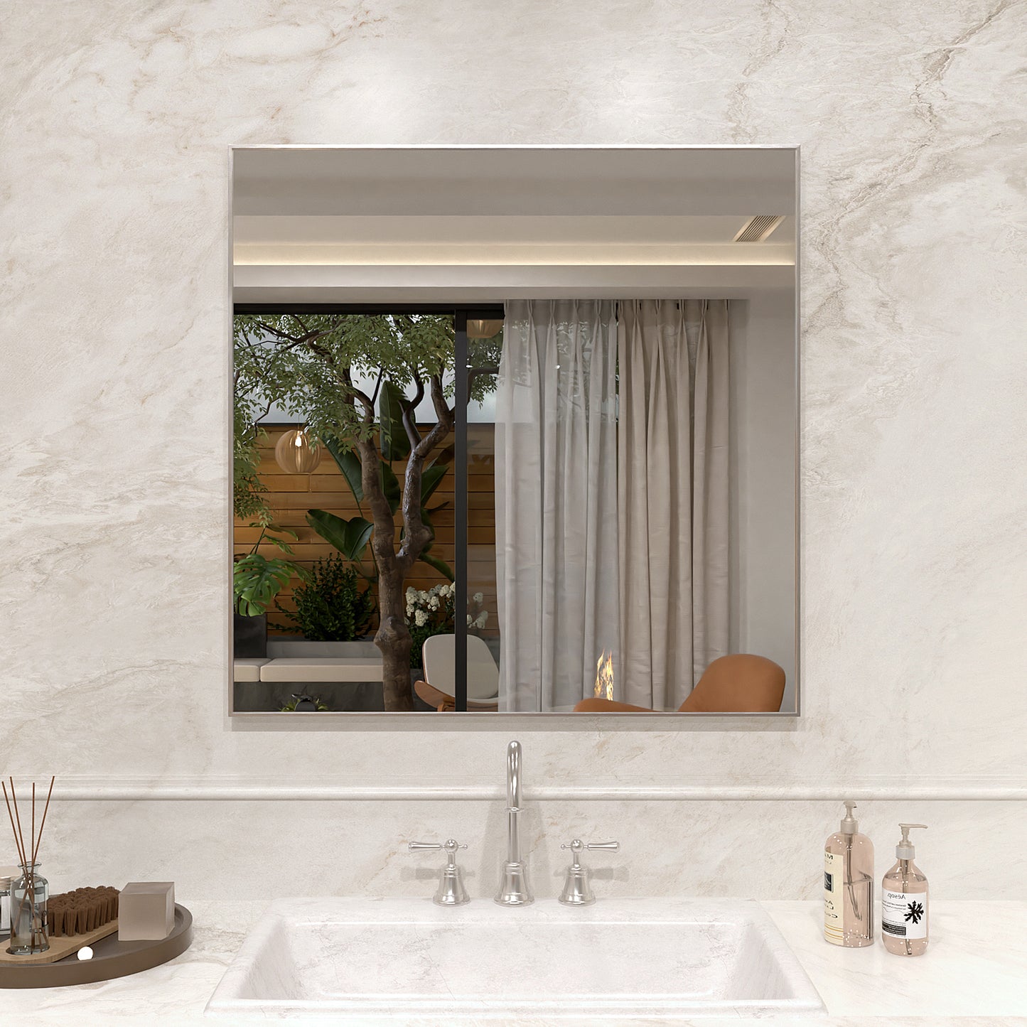 Nova 30 in. W x 30 in. H Rectangular Framed Wall Bathroom Vanity Mirror Brushed Nickel 3030BN-1_b2534f8f-13c5-42ba-923f-343f4a417c89