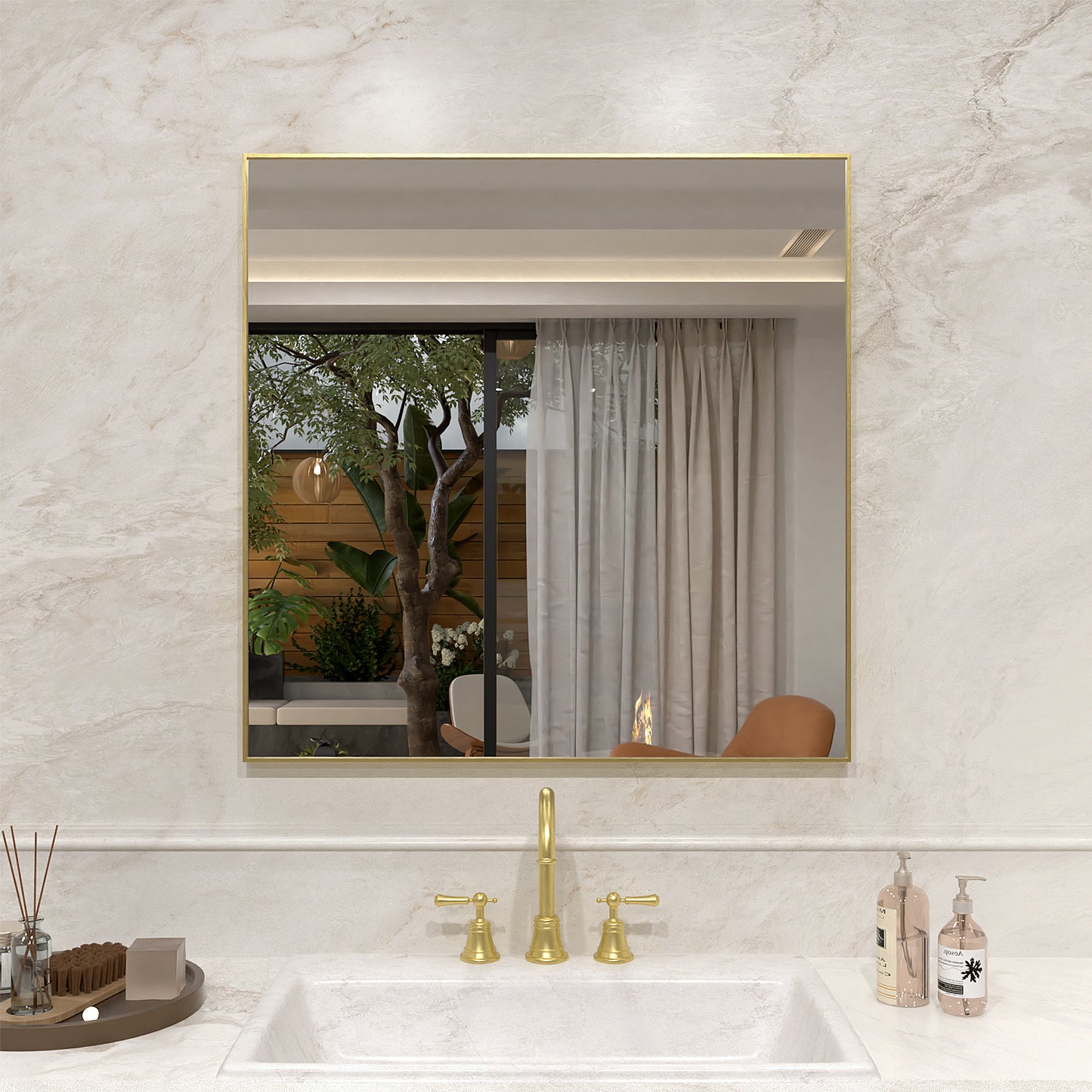 Nova 30 in. W x 30 in. H Rectangular Framed Wall Bathroom Vanity Mirror Brushed Gold 3030GD-1_2adff092-ef91-4012-a731-2c3dc7618085