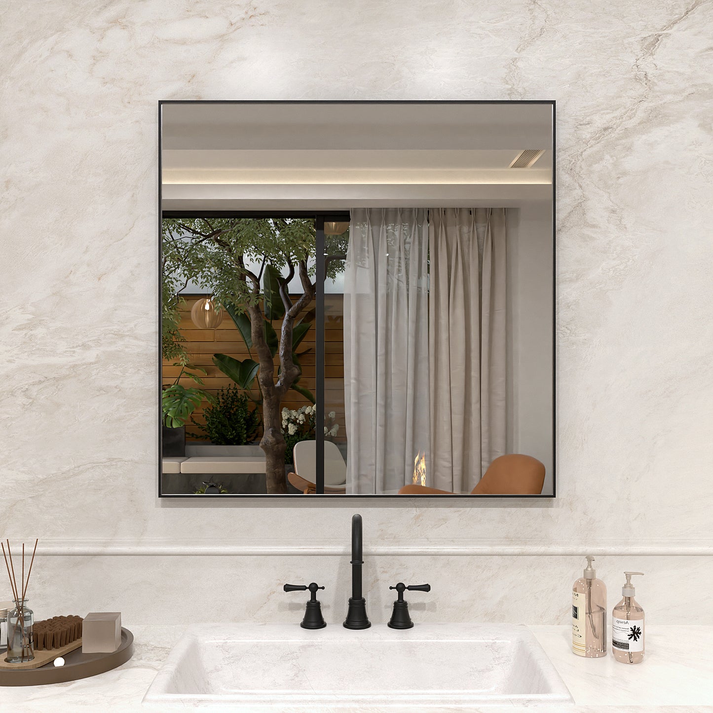 Nova 30 in. W x 30 in. H Rectangular Framed Wall Bathroom Vanity Mirror Matte Black 3030MB-1_8019a4f3-e03d-4c01-94ec-39c87a0336fc