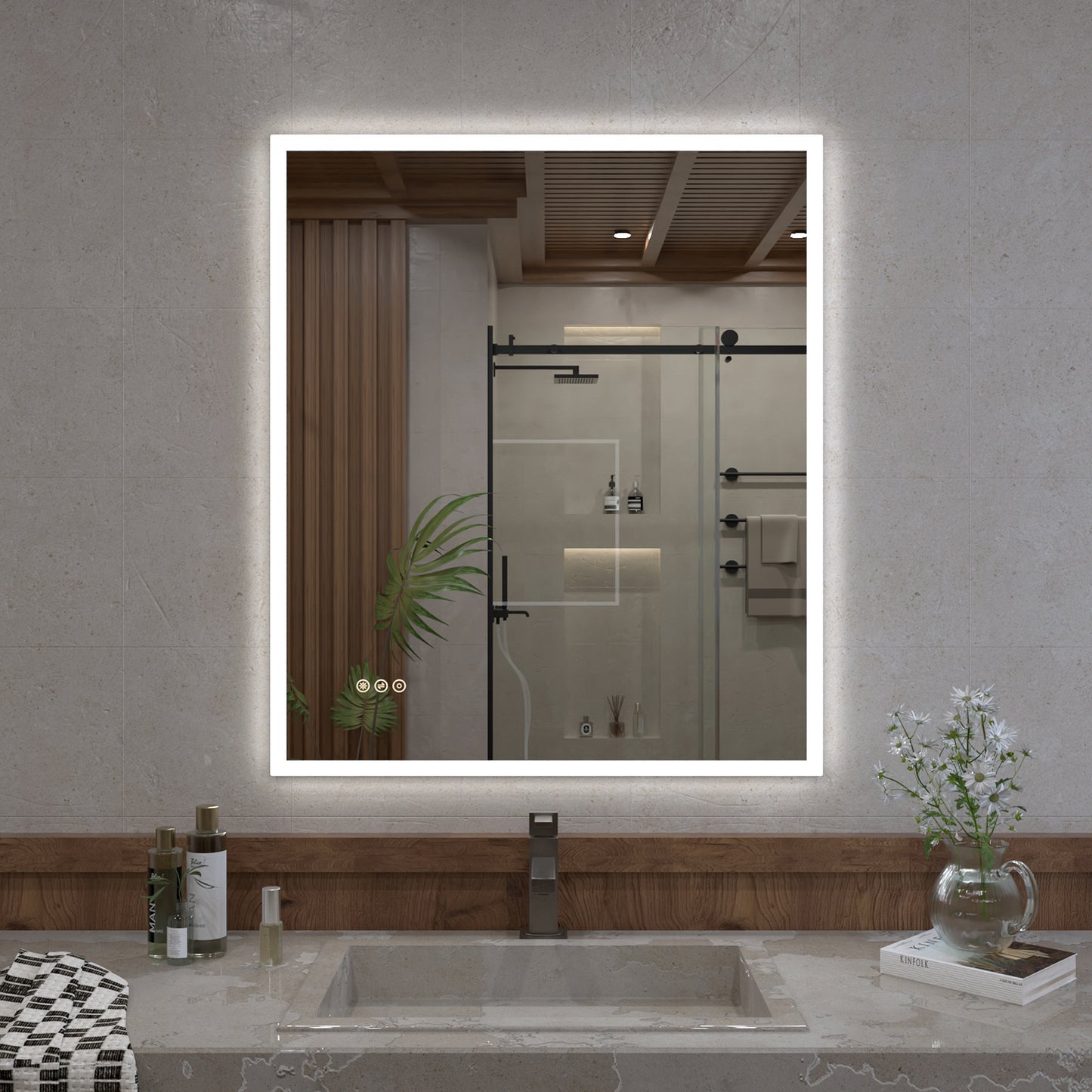 Musci Rectangular Frameless LED Wall Bathroom Vanity Mirror