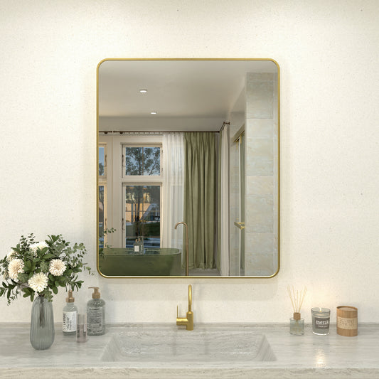Zyphi 30 in. W x 36 in. H Rectangular Framed Wall Bathroom Vanity Mirror in Brass