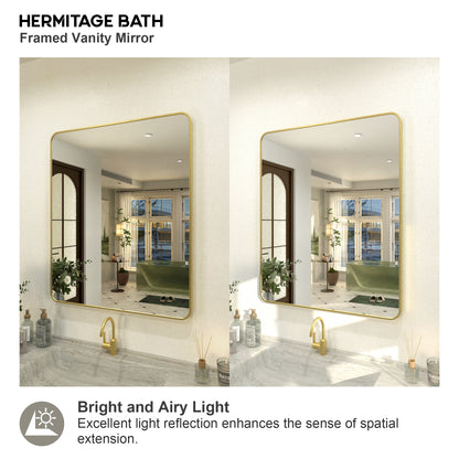 Zyphi 30 in. W x 36 in. H Rectangular Framed Wall Bathroom Vanity Mirror in Brass