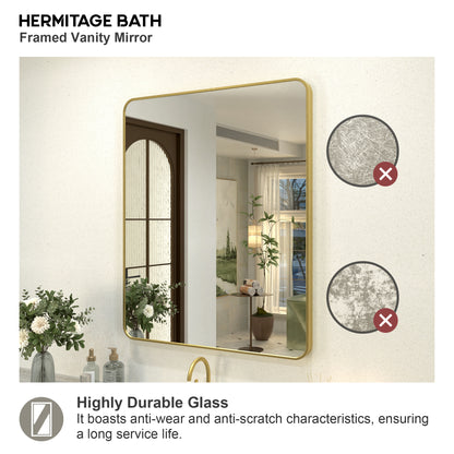 Zyphi 30 in. W x 36 in. H Rectangular Framed Wall Bathroom Vanity Mirror in Brass