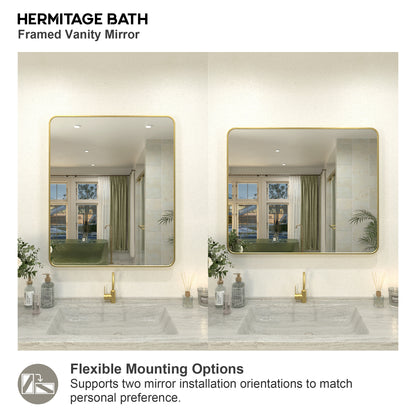 Zyphi 30 in. W x 36 in. H Rectangular Framed Wall Bathroom Vanity Mirror in Brass