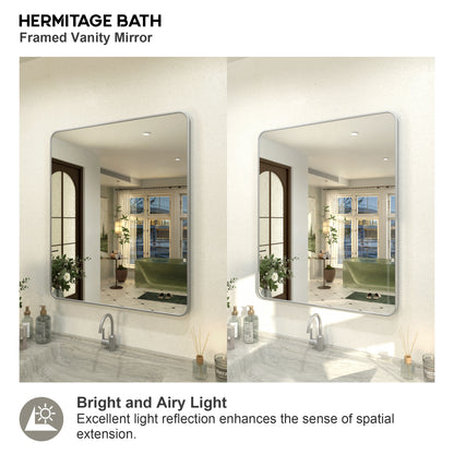 Zyphi 30 in. W x 36 in. H Rectangular Framed Wall Bathroom Vanity Mirror in Brass