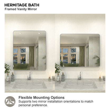 Zyphi 30 in. W x 36 in. H Rectangular Framed Wall Bathroom Vanity Mirror in Brass