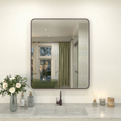Zyphi 30 in. W x 36 in. H Rectangular Framed Wall Bathroom Vanity Mirror in Brass