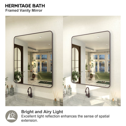 Zyphi 30 in. W x 36 in. H Rectangular Framed Wall Bathroom Vanity Mirror in Brass