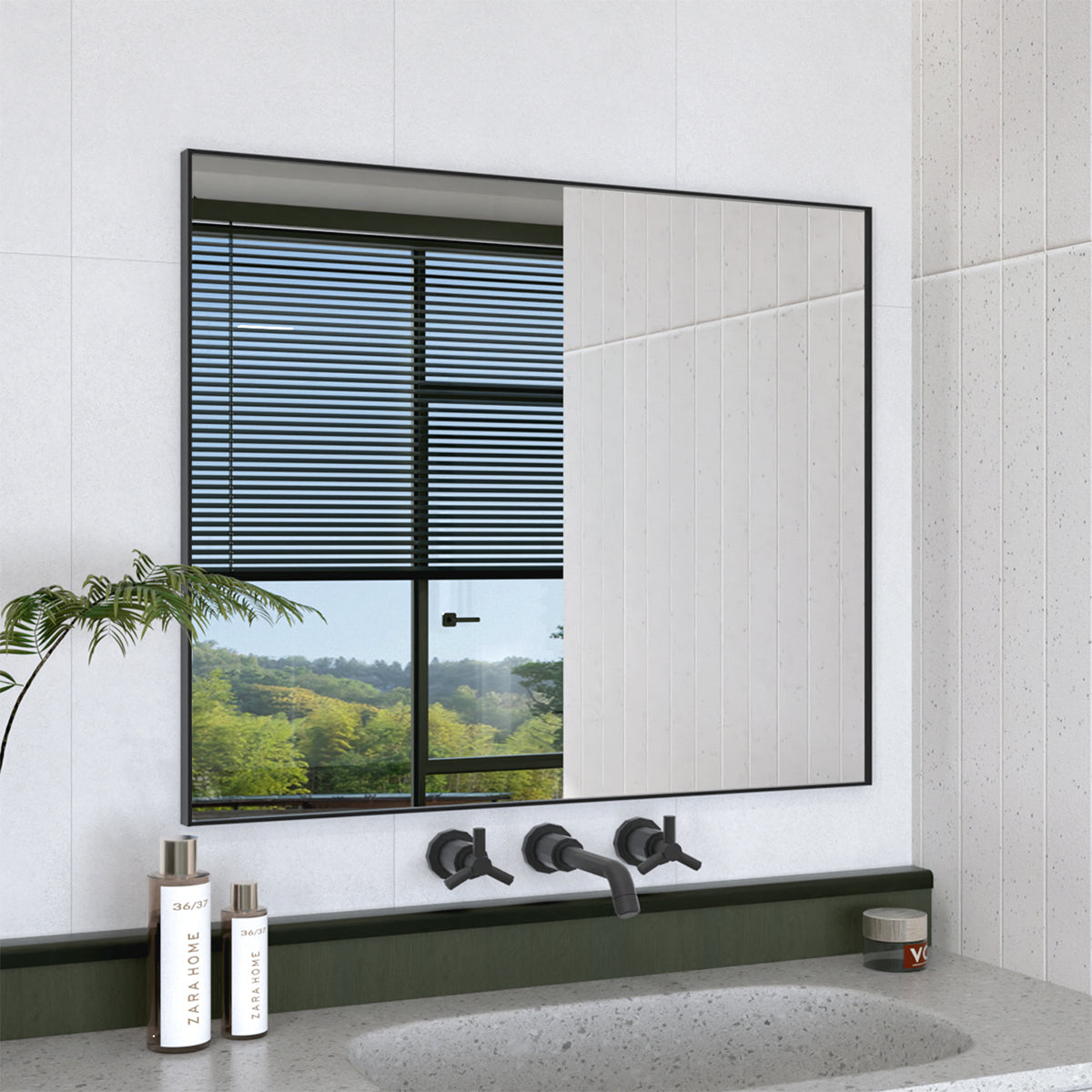 Obvilion 36 in. W x 30 in. H Rectangular Framed Wall Bathroom Vanity Mirror 3630BL-1