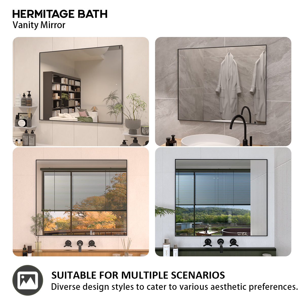 Obvilion 36 in. W x 30 in. H Rectangular Framed Wall Bathroom Vanity Mirror 3630BL-11