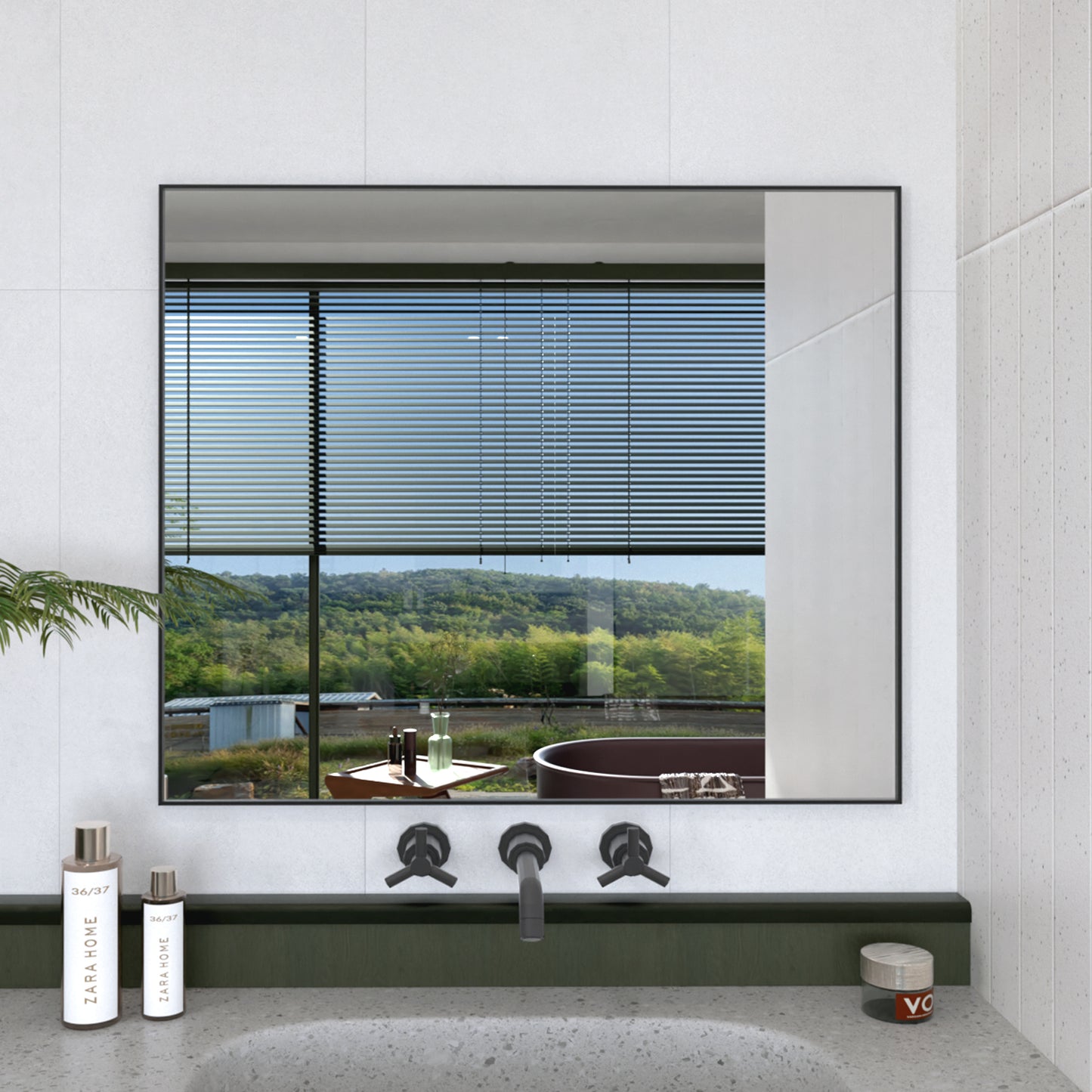 Obvilion 36 in. W x 30 in. H Rectangular Framed Wall Bathroom Vanity Mirror Matte-Black 3630BL-2