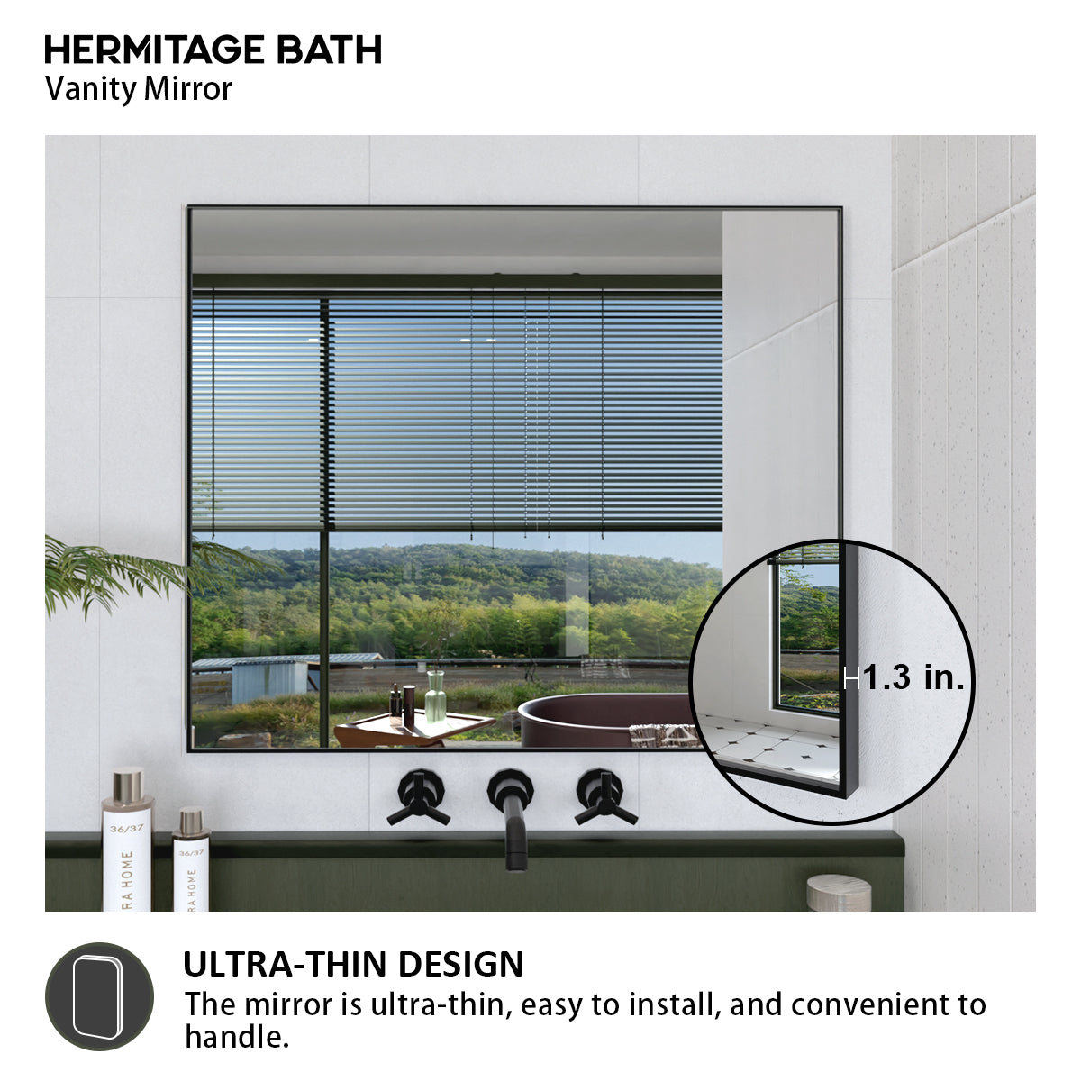 Obvilion 36 in. W x 30 in. H Rectangular Framed Wall Bathroom Vanity Mirror 3630BL-8