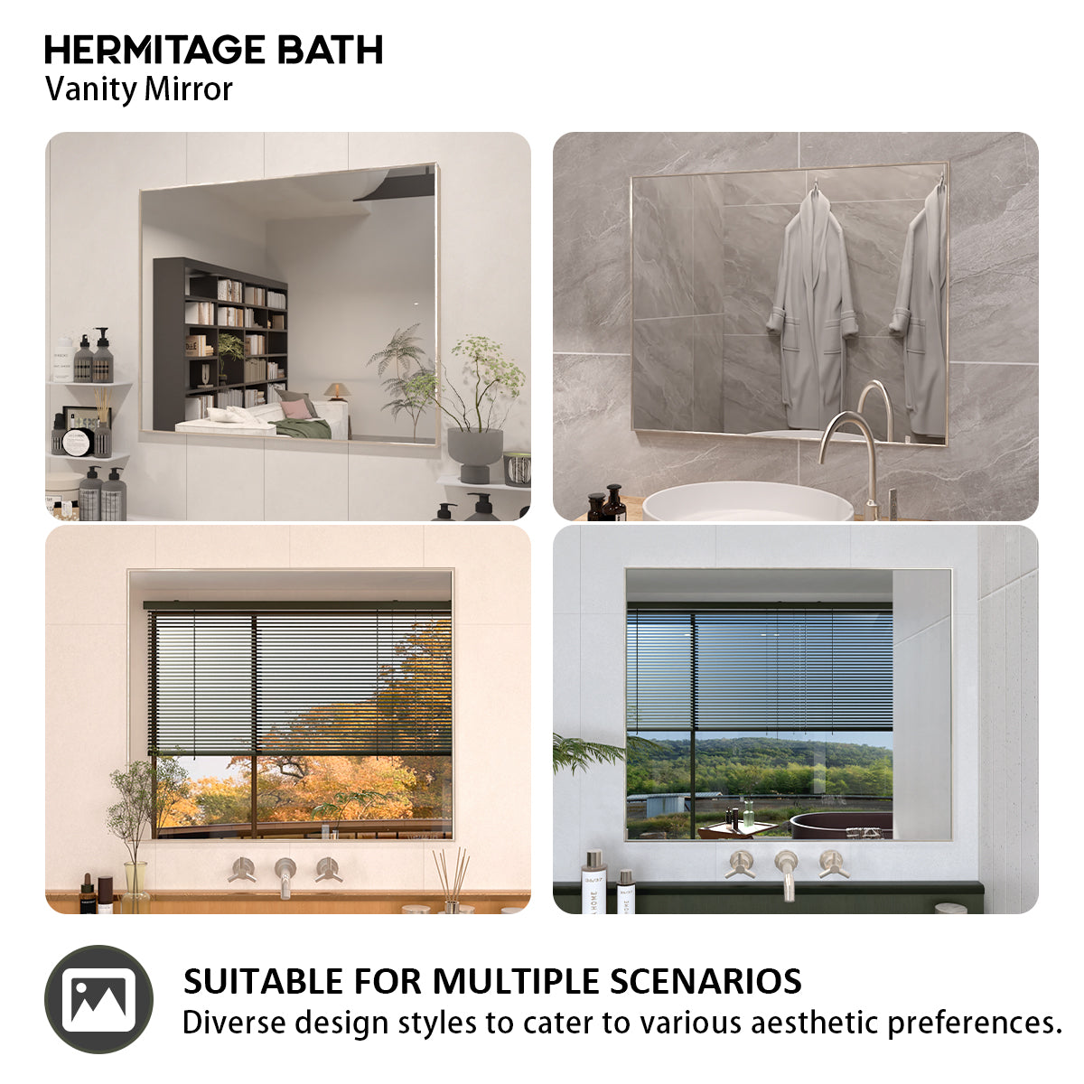 Obvilion 36 in. W x 30 in. H Rectangular Framed Wall Bathroom Vanity Mirror 3630BN-11
