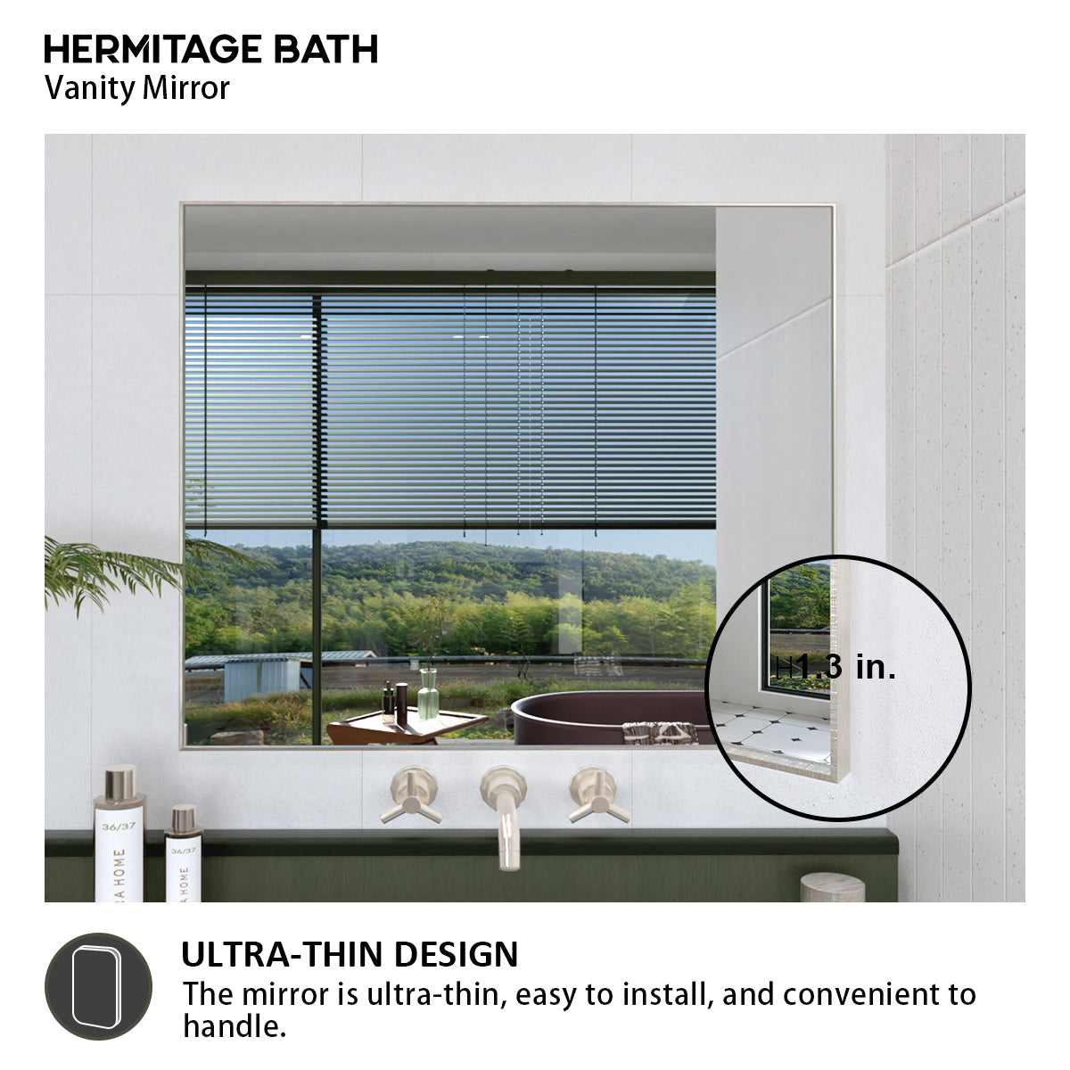 Obvilion 36 in. W x 30 in. H Rectangular Framed Wall Bathroom Vanity Mirror 3630BN-8