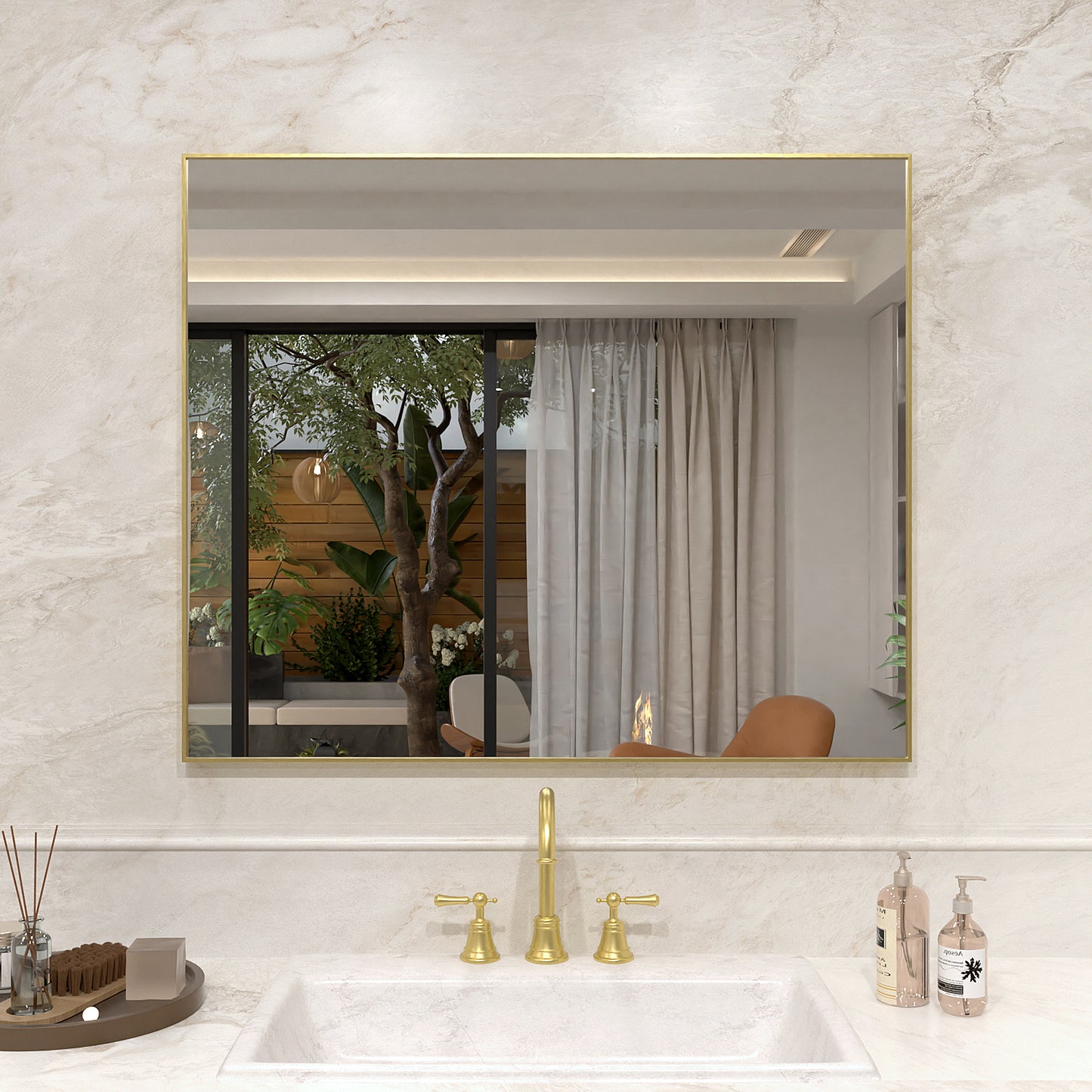 Nova 36 in. W x 30 in. H Rectangular Framed Wall Bathroom Vanity Mirror Brushed Gold 3630GD-1_2642ea70-ae0e-4cd3-a6b7-d201905e415f