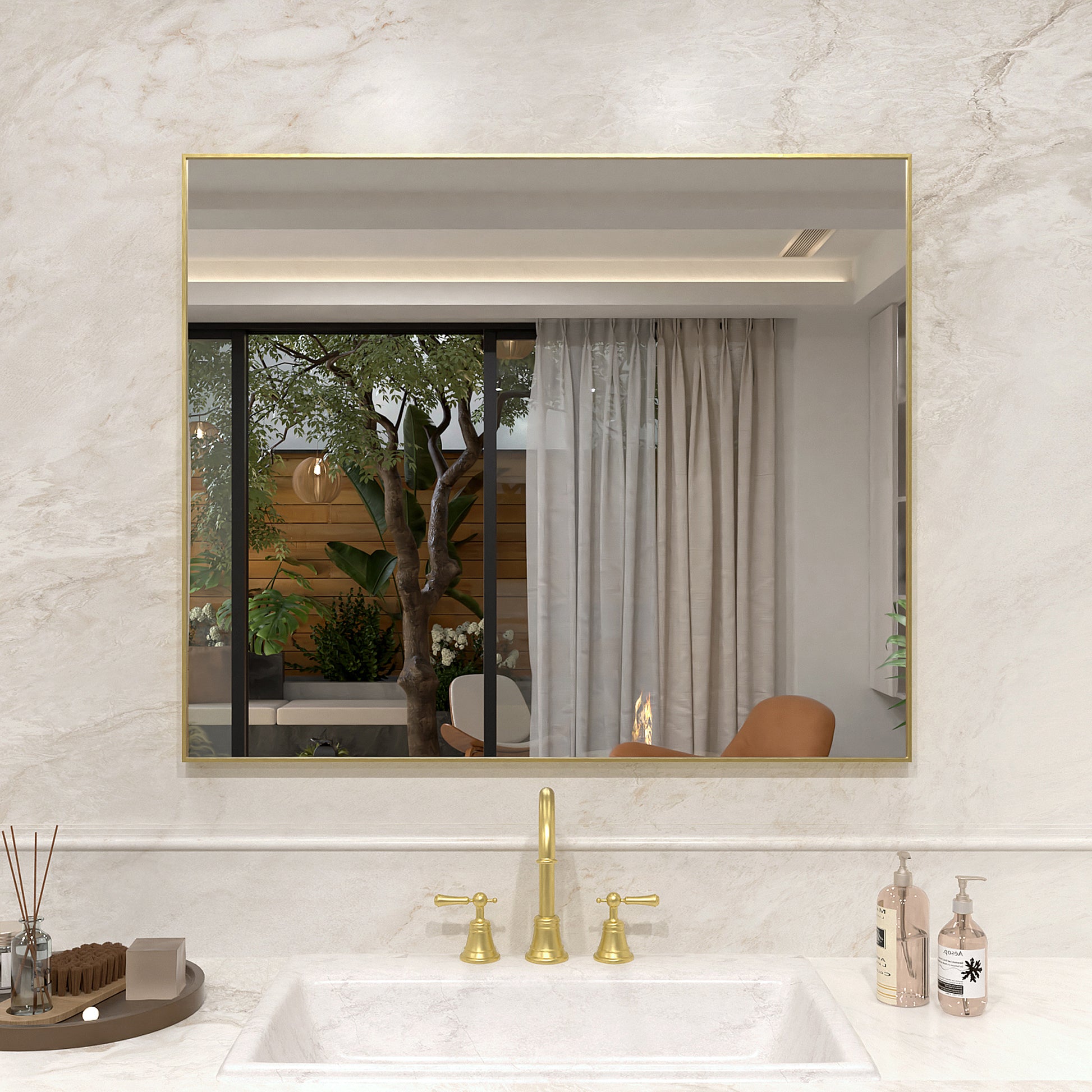 Nova 36 in. W x 30 in. H Rectangular Framed Wall Bathroom Vanity Mirror Brushed Gold 3630GD-1_2642ea70-ae0e-4cd3-a6b7-d201905e415f