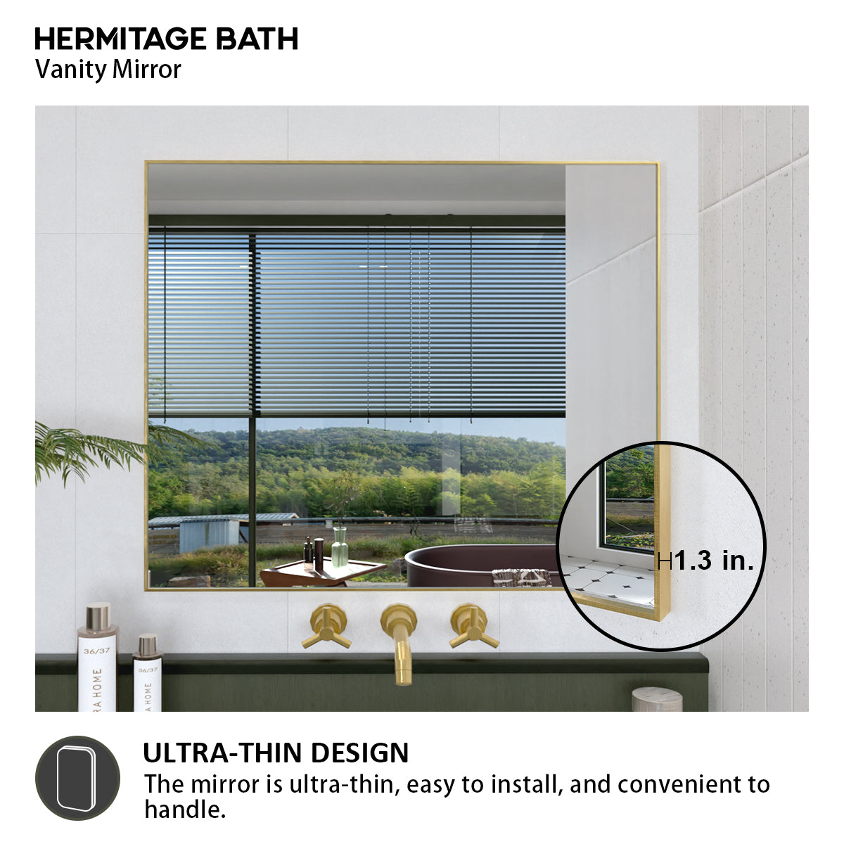 Obvilion 36 in. W x 30 in. H Rectangular Framed Wall Bathroom Vanity Mirror 3630GD-8