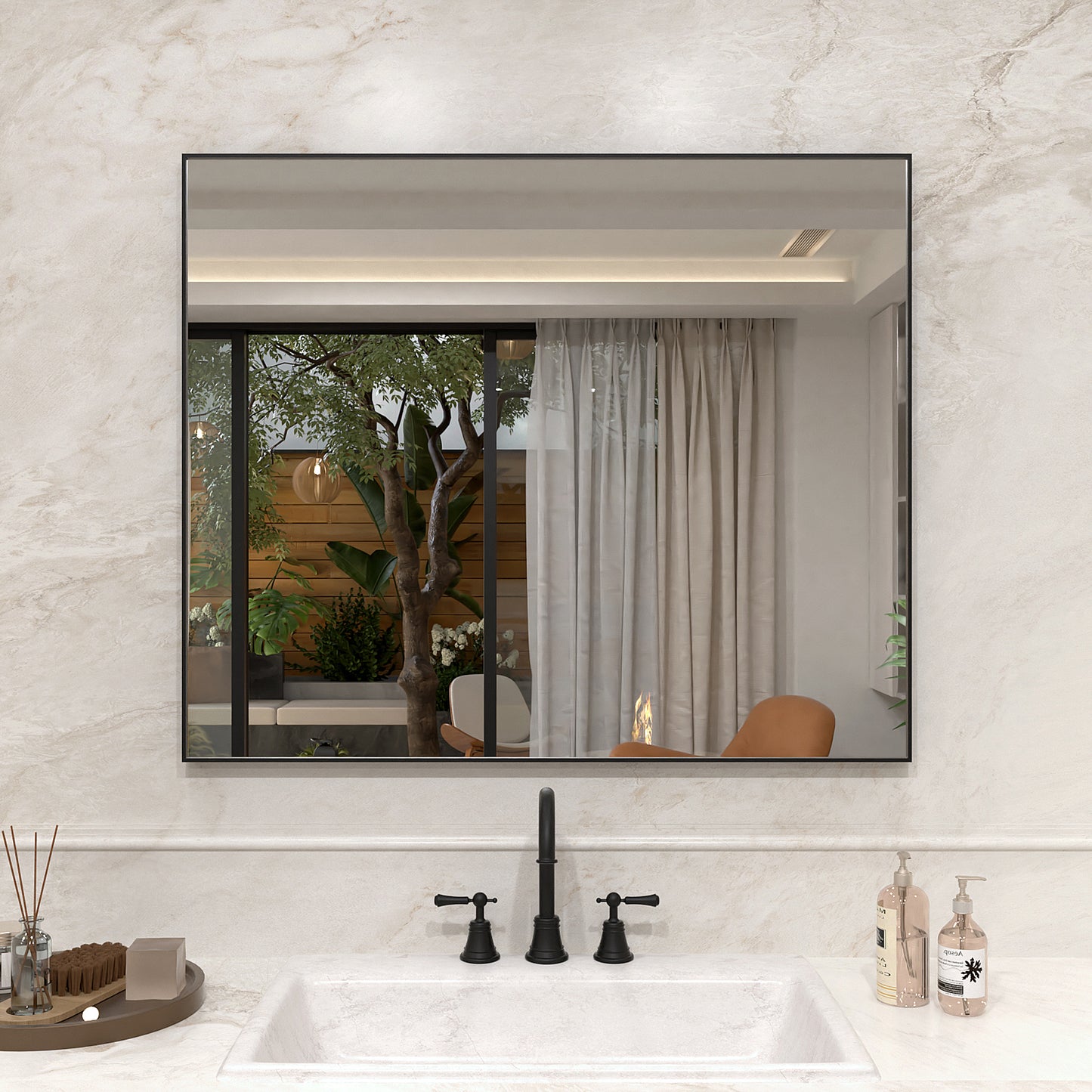 Nova 36 in. W x 30 in. H Rectangular Framed Wall Bathroom Vanity Mirror Matte-Black 3630MB-1_b1b6b14d-688e-4edc-8c05-7e212f289c99