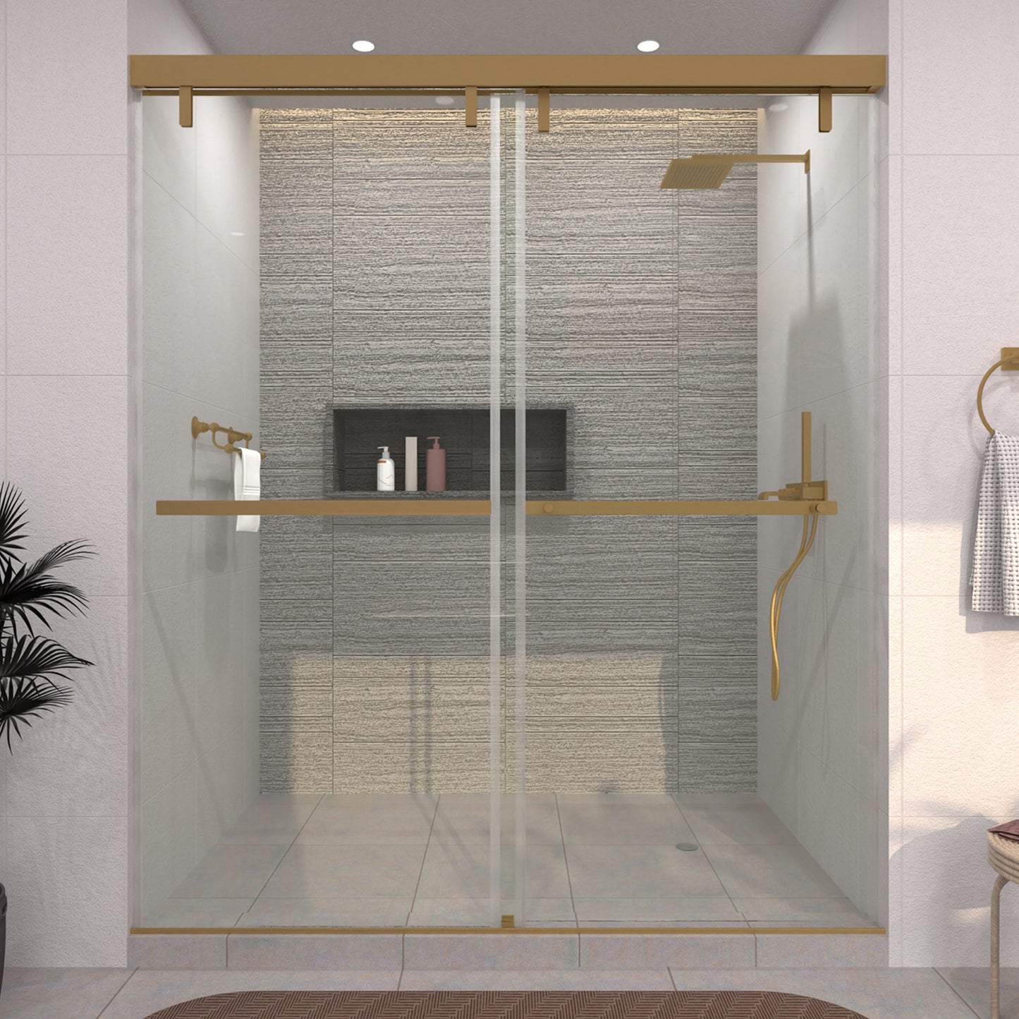 TaiMei 60 in. W x 76 in. H Sliding Semi-Frameless Shower Door with Clear Glass Brushed Gold 3652-7260-BG01_2eedcd87-c8eb-43fe-b3d0-01c4ae087a16