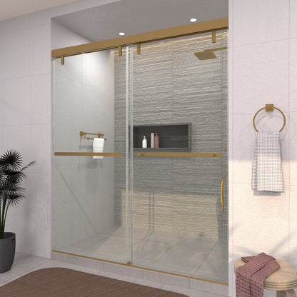 TaiMei 60 in. W x 76 in. H Sliding Semi-Frameless Shower Door with Clear Glass 3652-7260-BG02