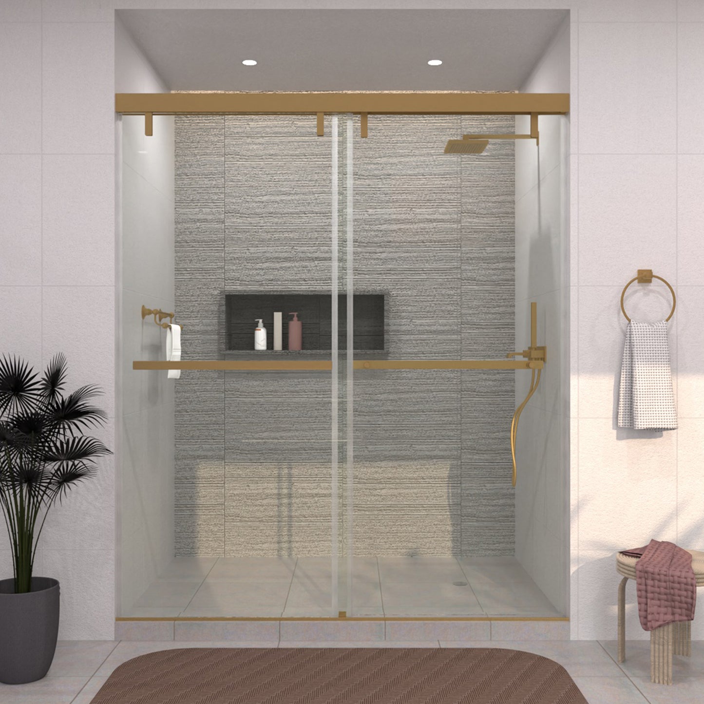 TaiMei 60 in. W x 76 in. H Sliding Semi-Frameless Shower Door with Clear Glass 3652-7260-BG13