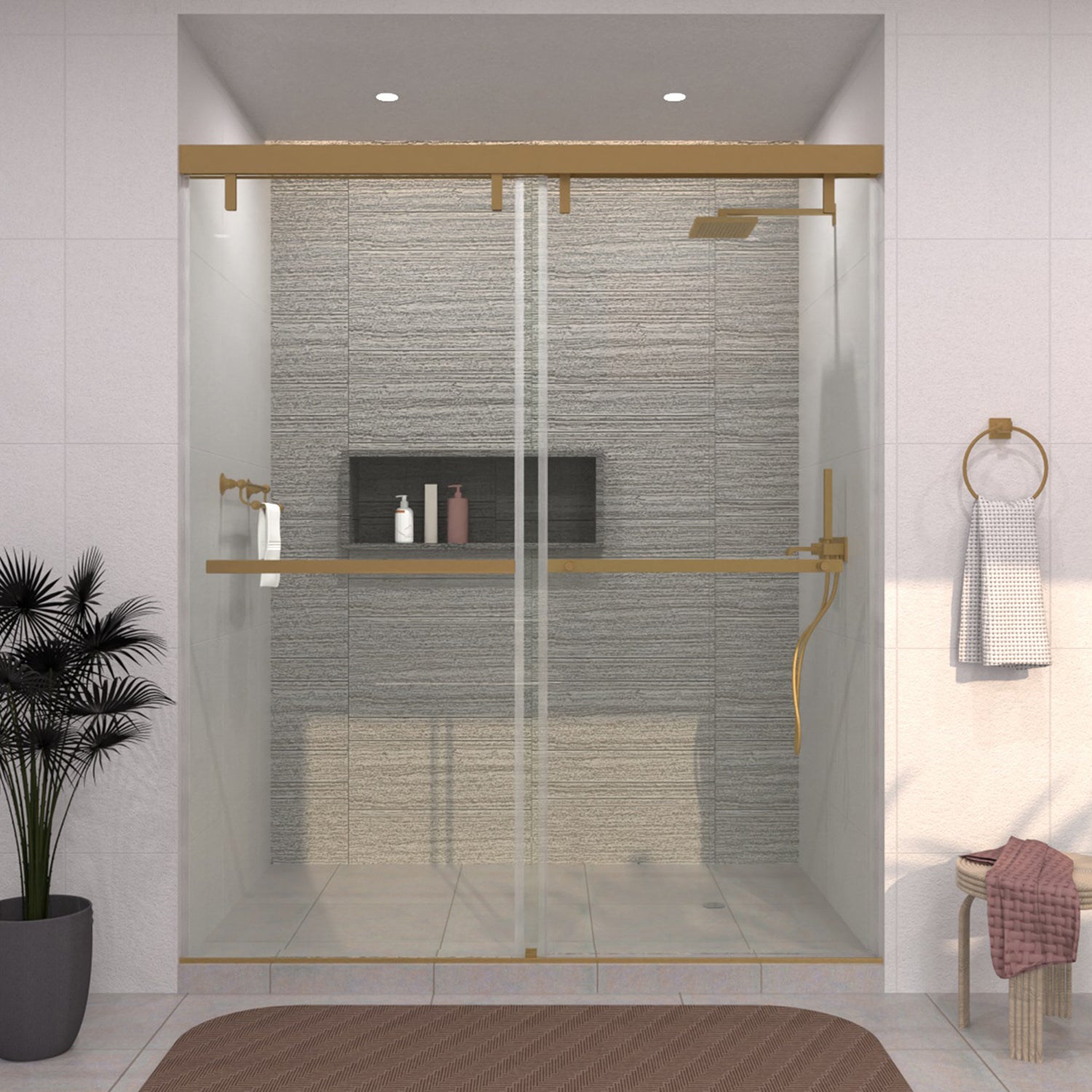 TaiMei 60 in. W x 76 in. H Sliding Semi-Frameless Shower Door with Clear Glass 3652-7260-BG13