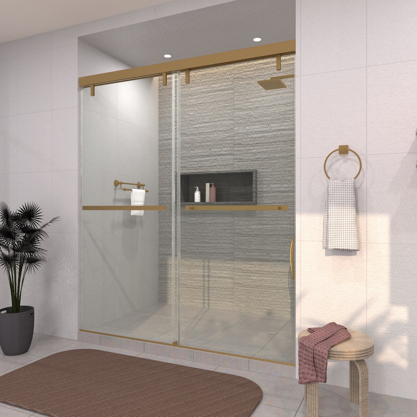 TaiMei 60 in. W x 76 in. H Sliding Semi-Frameless Shower Door with Clear Glass 3652-7260-BG14