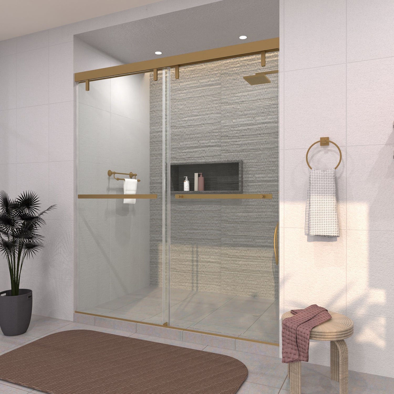 TaiMei 60 in. W x 76 in. H Sliding Semi-Frameless Shower Door with Clear Glass 3652-7260-BG14