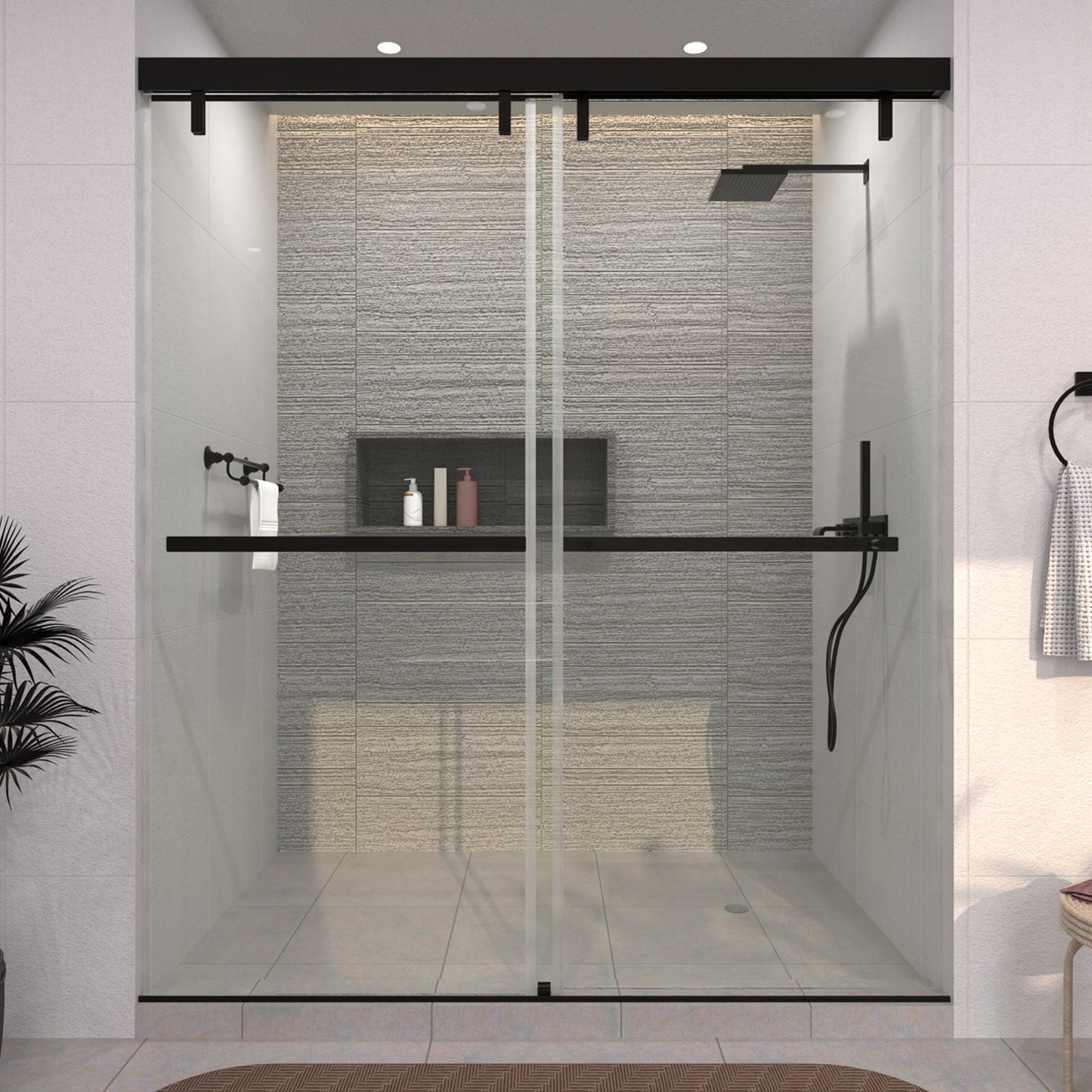 TaiMei 60 in. W x 76 in. H Sliding Semi-Frameless Shower Door with Clear Glass Matte Black 3652-7260-BL01_d6ff9429-2117-4923-b5f7-2ca04d3da678