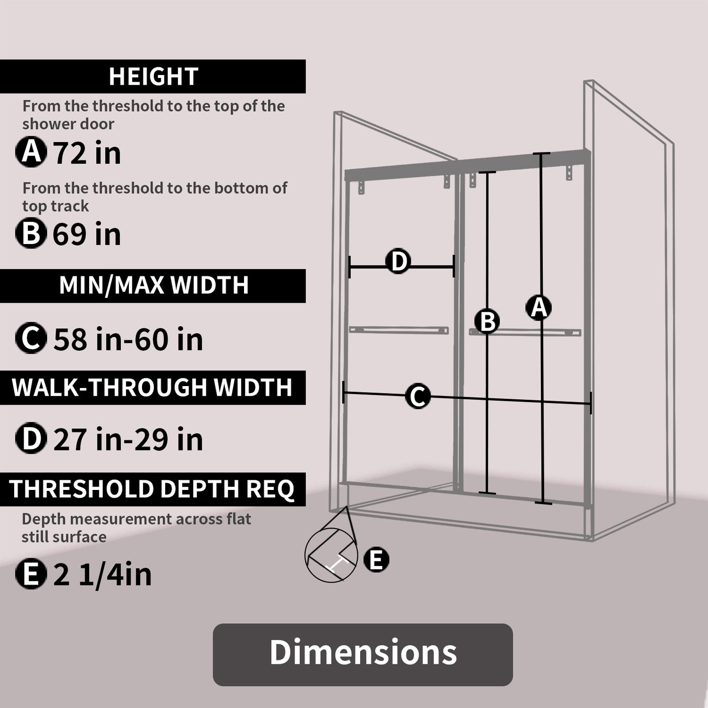 TaiMei 60 in. W x 76 in. H Sliding Semi-Frameless Shower Door with Clear Glass 3652-7260-BL05