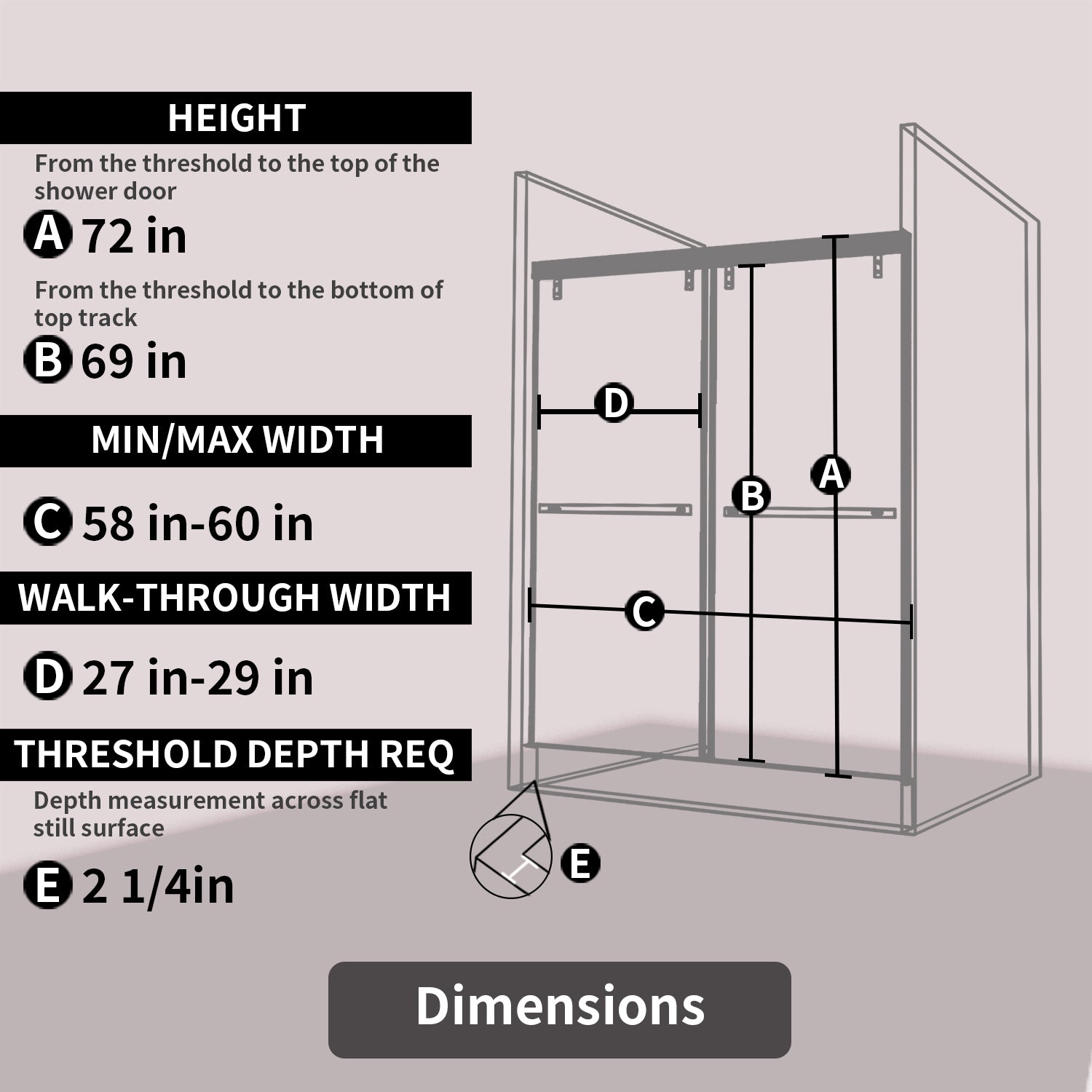 TaiMei 60 in. W x 76 in. H Sliding Semi-Frameless Shower Door with Clear Glass 3652-7260-BL05