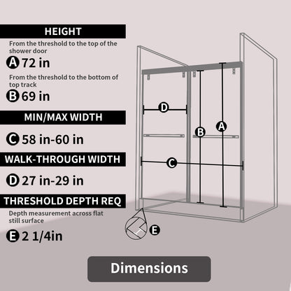 TaiMei 60 in. W x 76 in. H Sliding Semi-Frameless Shower Door with Clear Glass 3652-7260-BL05