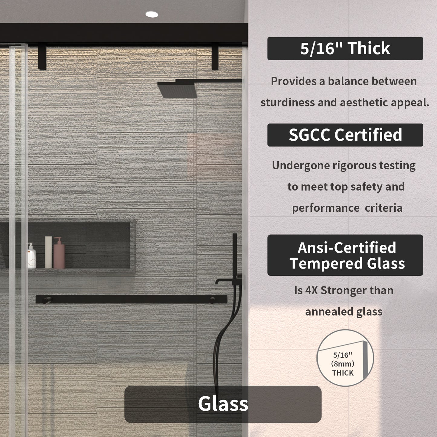 TaiMei 60 in. W x 76 in. H Sliding Semi-Frameless Shower Door with Clear Glass 3652-7260-BL07