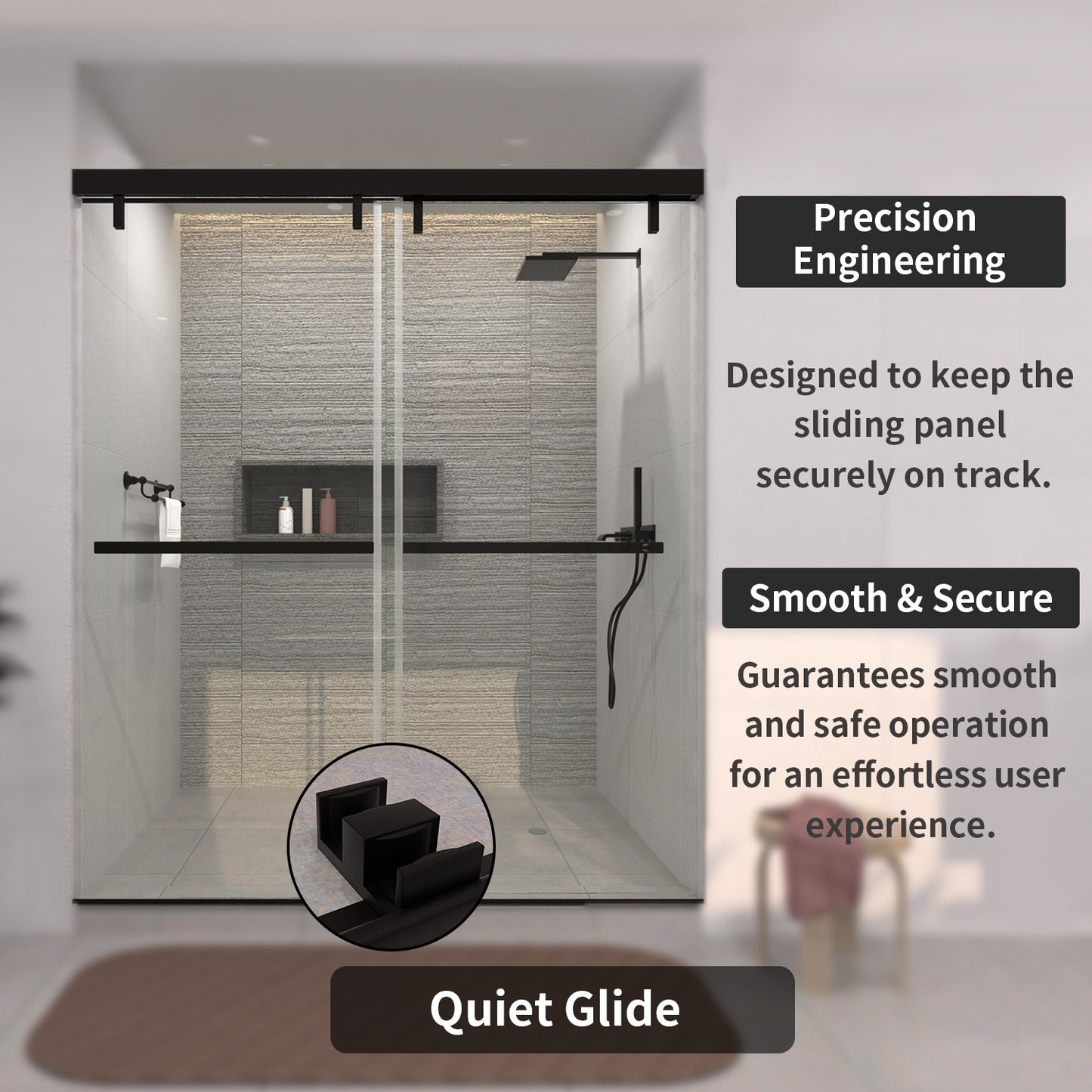 TaiMei 60 in. W x 76 in. H Sliding Semi-Frameless Shower Door with Clear Glass 3652-7260-BL08