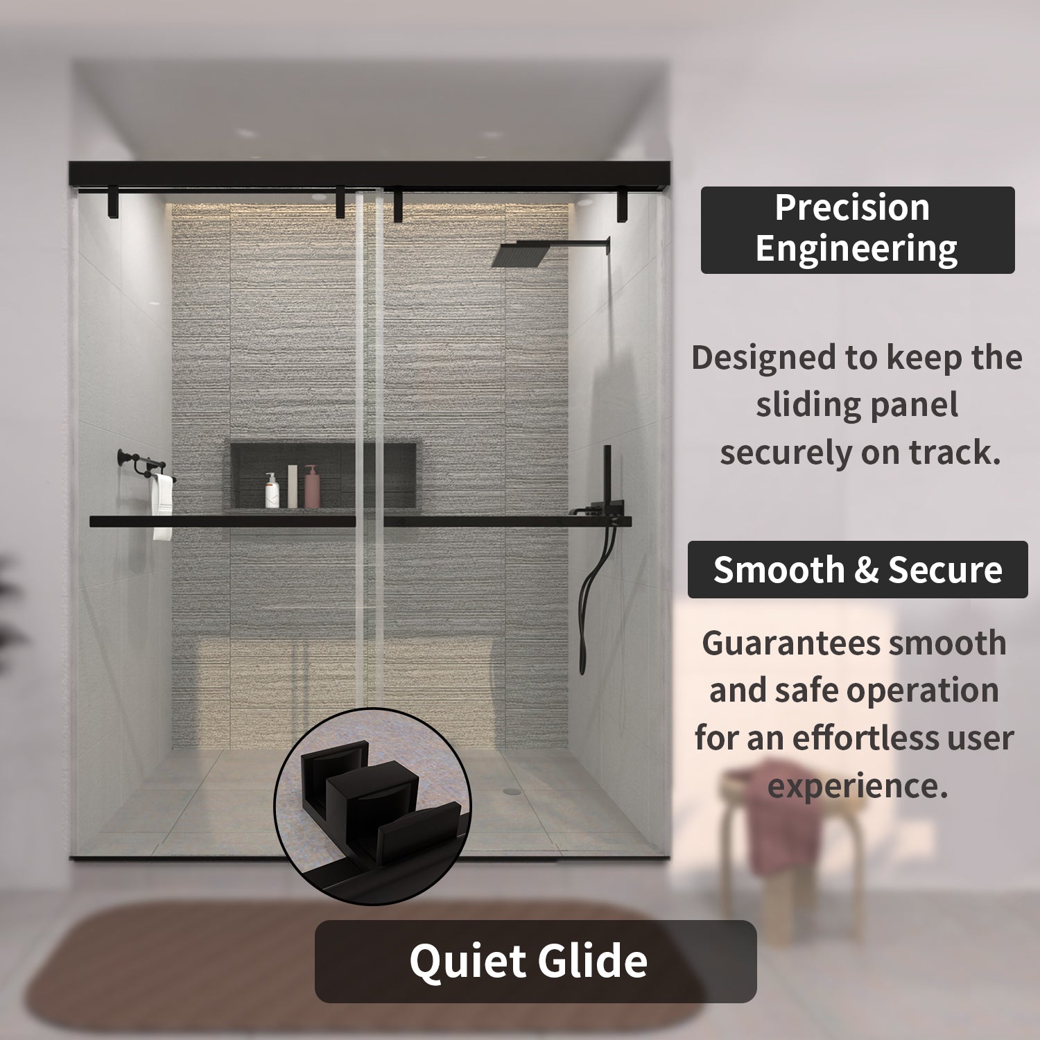TaiMei 60 in. W x 76 in. H Sliding Semi-Frameless Shower Door with Clear Glass 3652-7260-BL08