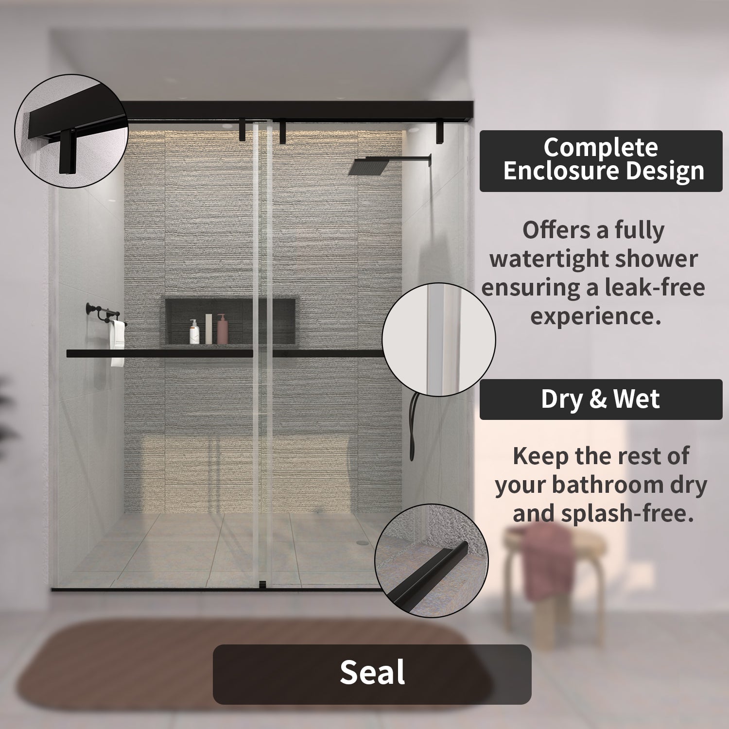 TaiMei 60 in. W x 76 in. H Sliding Semi-Frameless Shower Door with Clear Glass 3652-7260-BL09