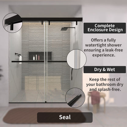 TaiMei 60 in. W x 76 in. H Sliding Semi-Frameless Shower Door with Clear Glass 3652-7260-BL09